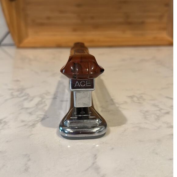 Vintage Ace Liner Stapler 502 Desk Wood Grain Brown Bakelite Retro Mid Century - Picture 2 of 10